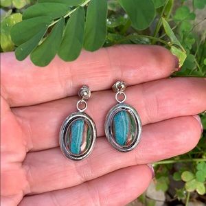Navajo Sterling Silver Rainbow Calsilica Earrings